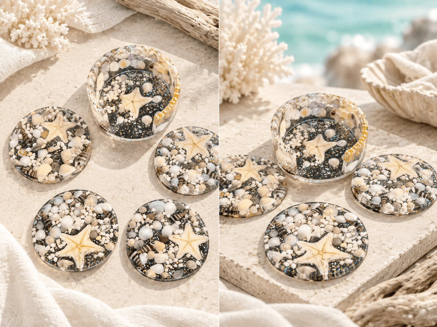 Handmade Coastal Resin Coaster Set
