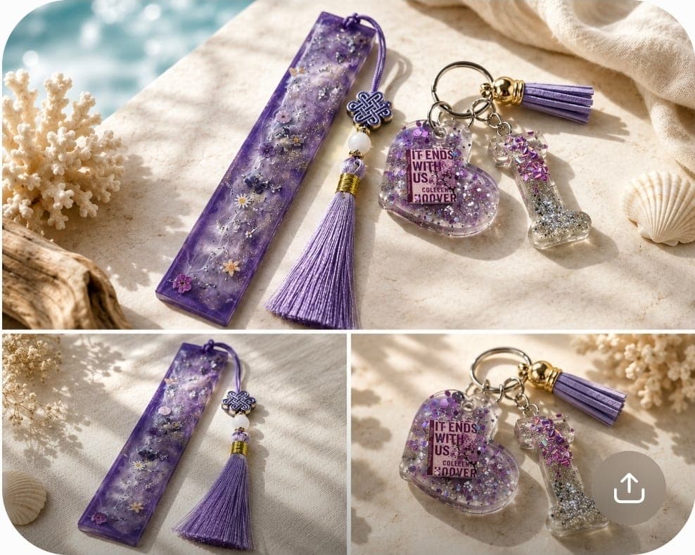Handmade resin bookmark and matching keychain
